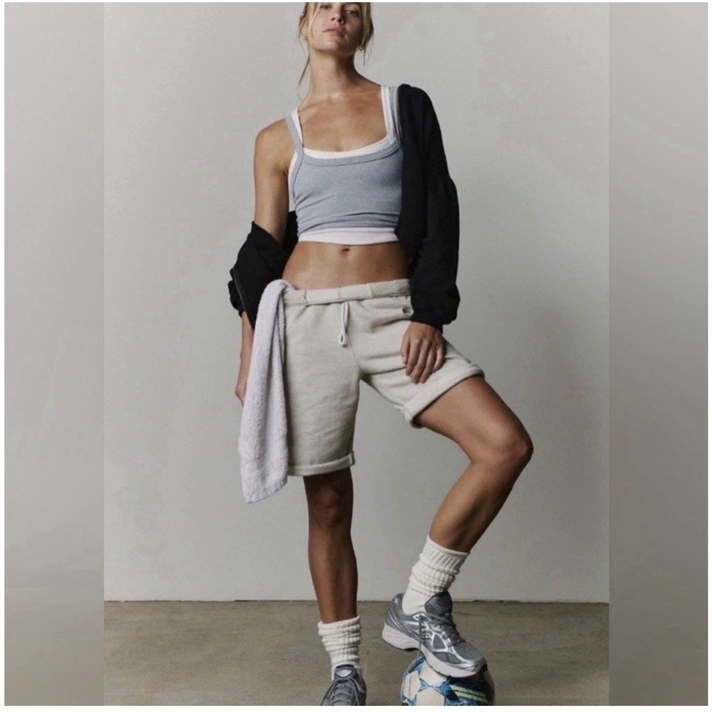 Free People FP Movement For the Win Tan Athletic Shorts Activewear NWOT Large